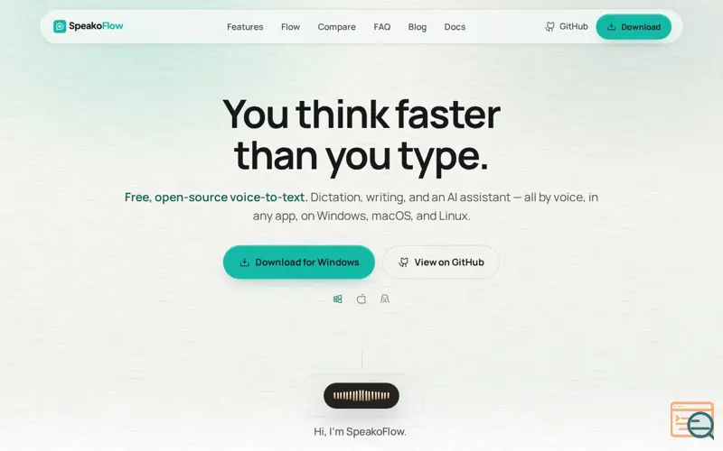 Screenshot of SpeakoFlow: Free Open-Source Voice to Text for Windows, Mac & Linux