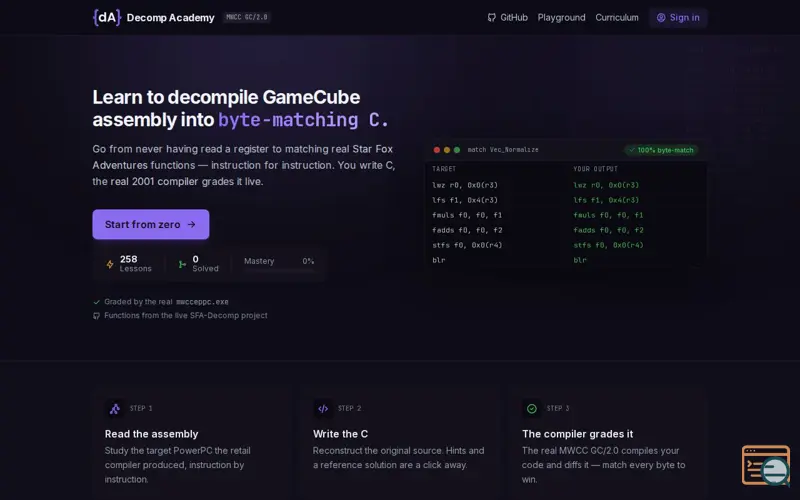 Screenshot of Decomp Academy