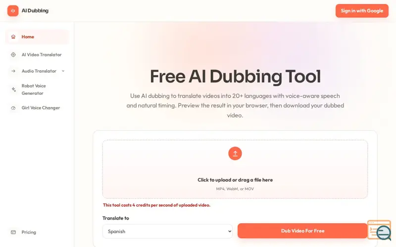 Screenshot of Free AI Dubbing Tool Online | AI Video Dubbing App