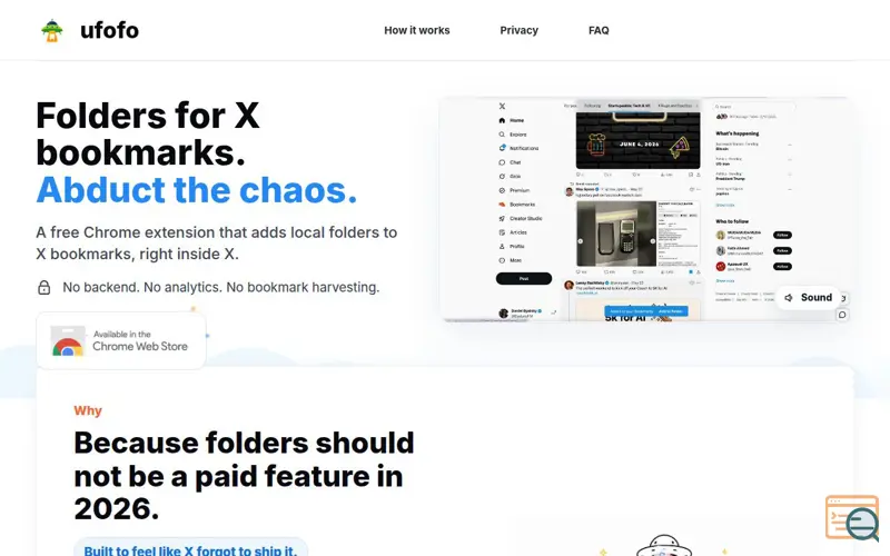 Screenshot of ufofo - Folders for X bookmarks
