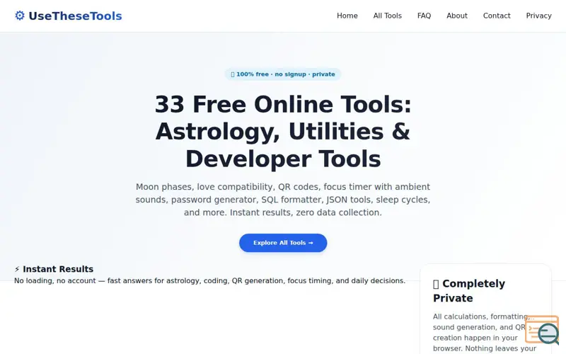 Screenshot of Astrology, Utilities, Dev Tools