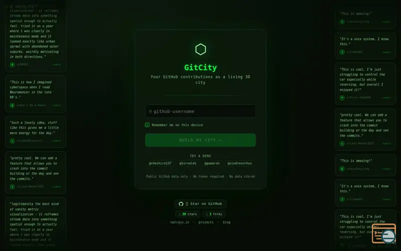 Screenshot of GitCity