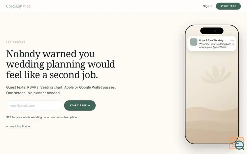 Screenshot of Cordially Wed