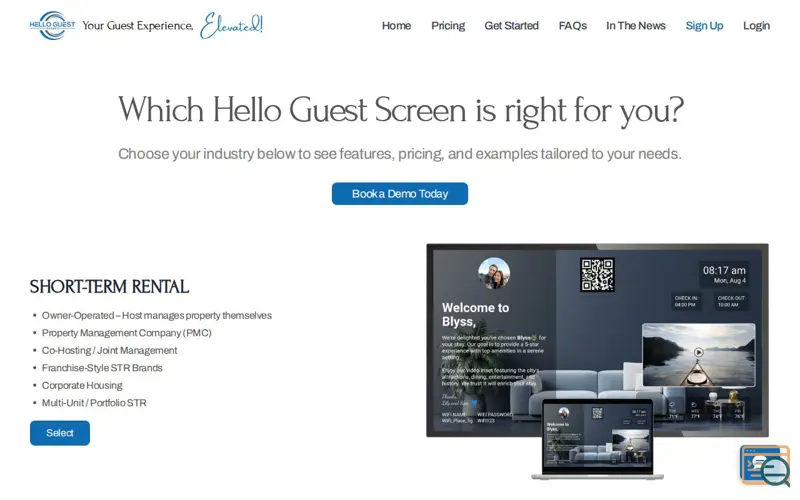 Screenshot of Hello Guest Screen