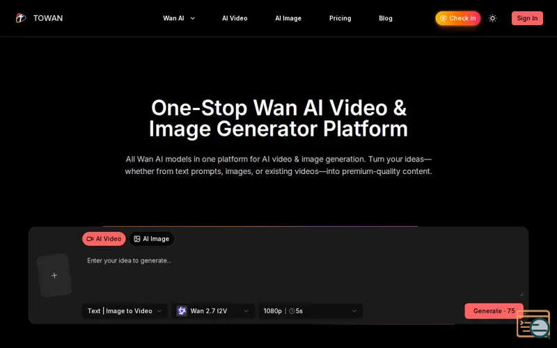 Screenshot of Wan AI Generator