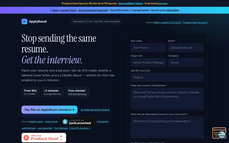 Screenshot of ApplyBoost