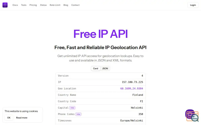 Screenshot of Free IP API