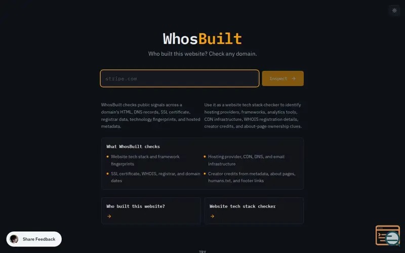 Screenshot of Whosbuilt