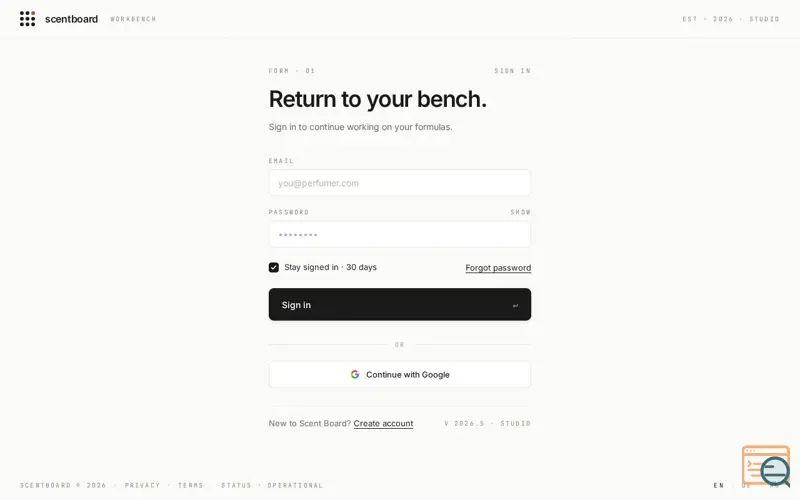 Screenshot of Scent Board