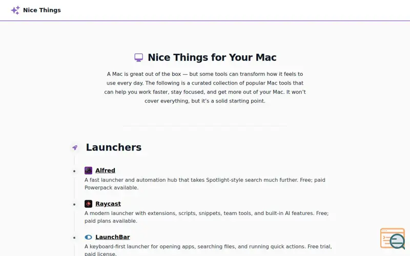Screenshot of Nice Things for Your Mac