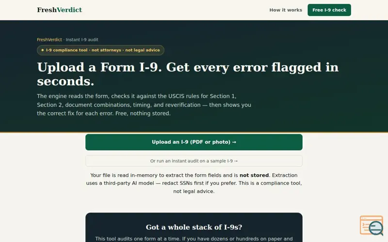Screenshot of FreshVerdict — Instant I-9 Audit