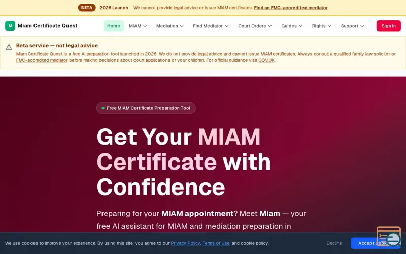 Screenshot of MIAM Certificate Quest