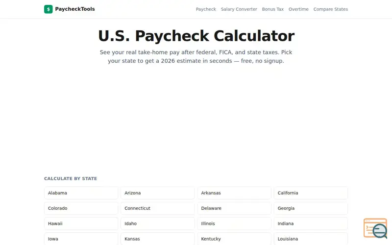 Screenshot of PaycheckTools