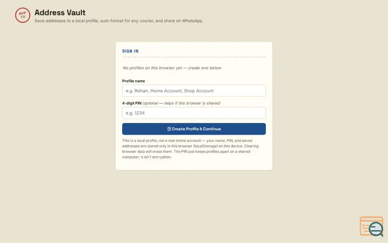 Screenshot of Address Vault — India