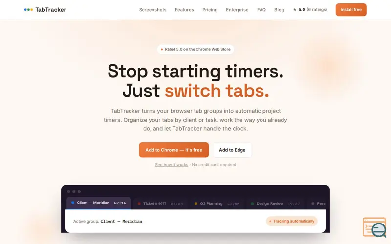 Screenshot of TabTracker — Automatic Time Tracking for Browser Tab Groups