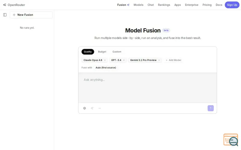 Screenshot of OpenRouter Model Fusion, a launch using Coinbase Wallet