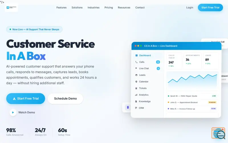 Screenshot of Customer Service In A Box