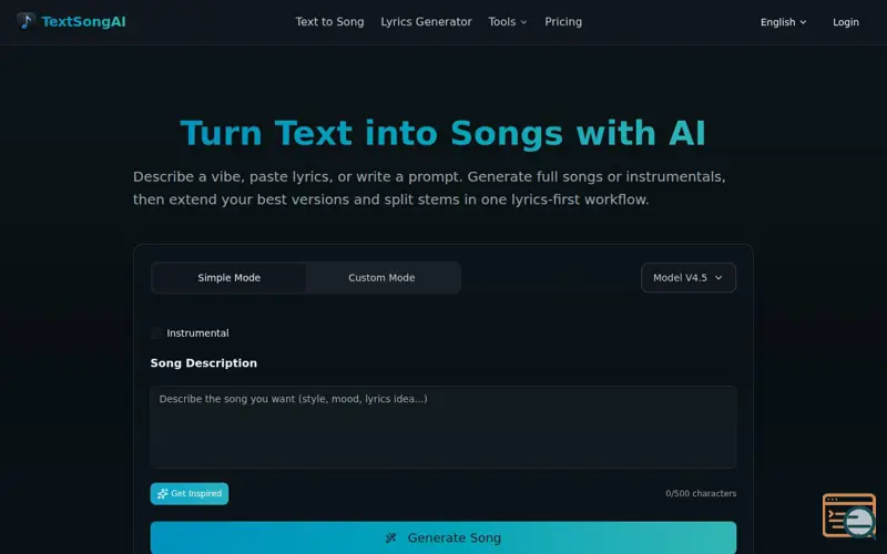 Screenshot of TextsongAI