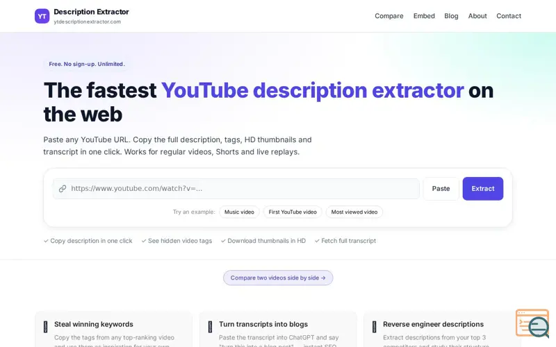 Screenshot of YT Description Extractor