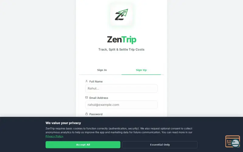 Screenshot of ZenTrip