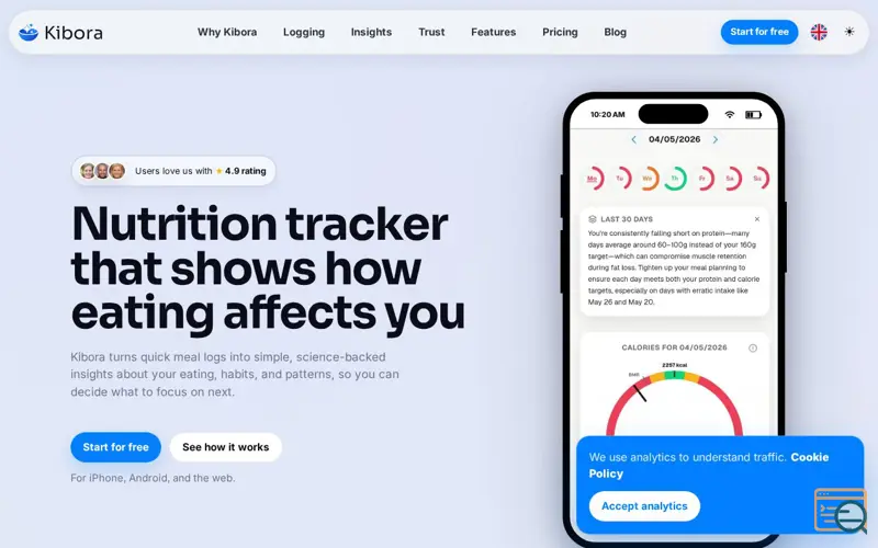 Screenshot of Kibora nutrition tracking app