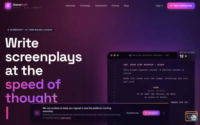 Screenshot of SceneCraft