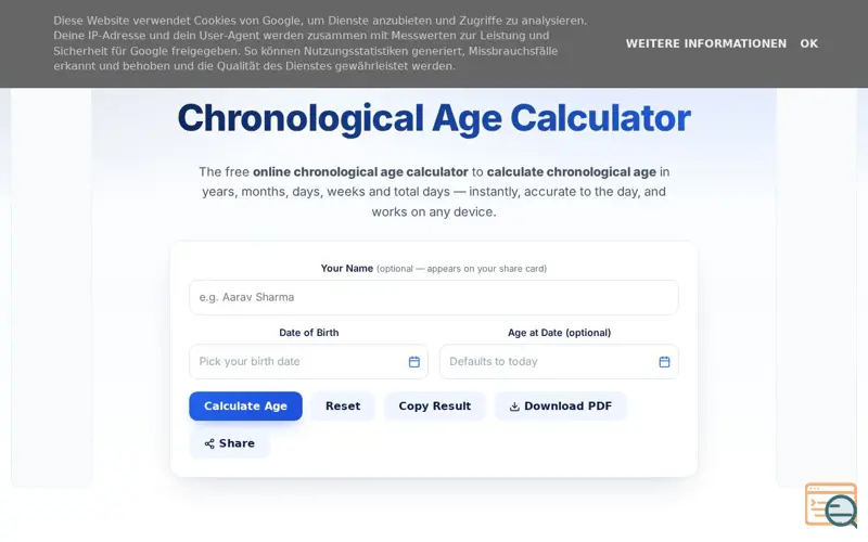 Screenshot of Calculate Chronological Age