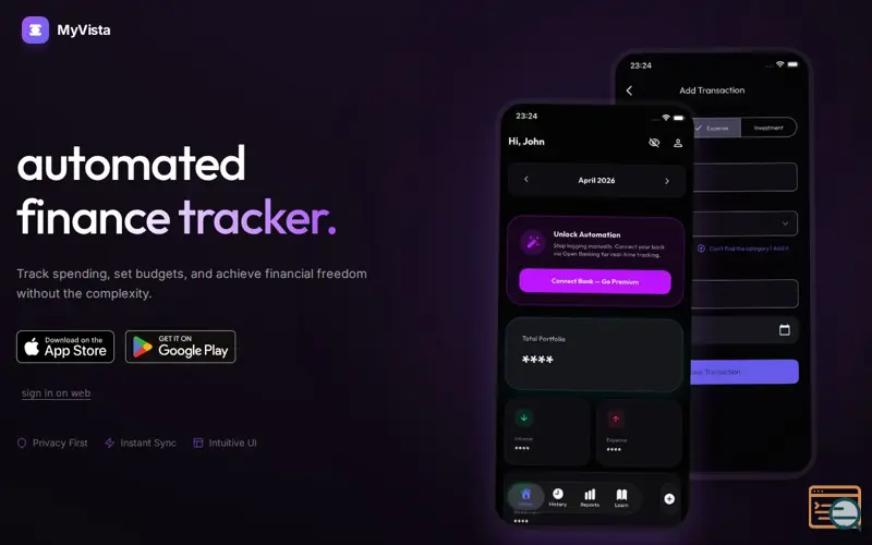 Screenshot of MyVista: Automated Finance Tracker