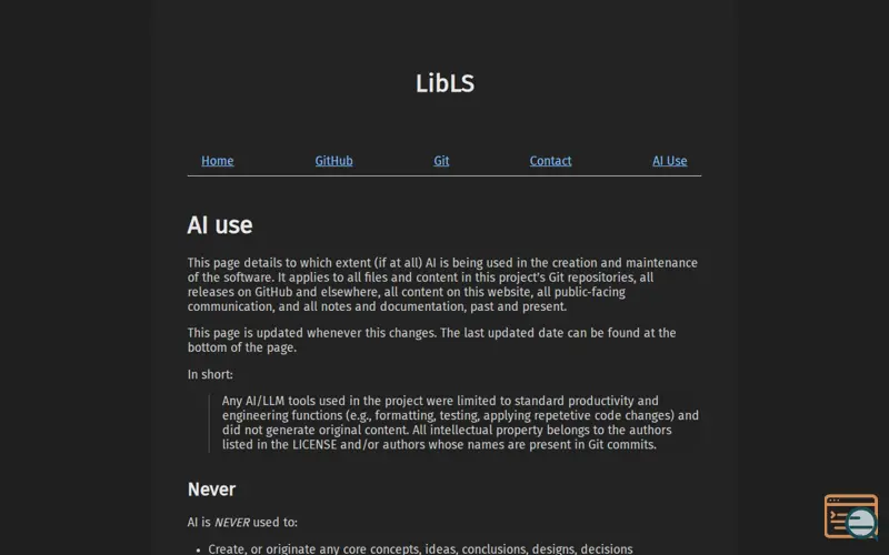 Screenshot of AI Use Disclaimer
