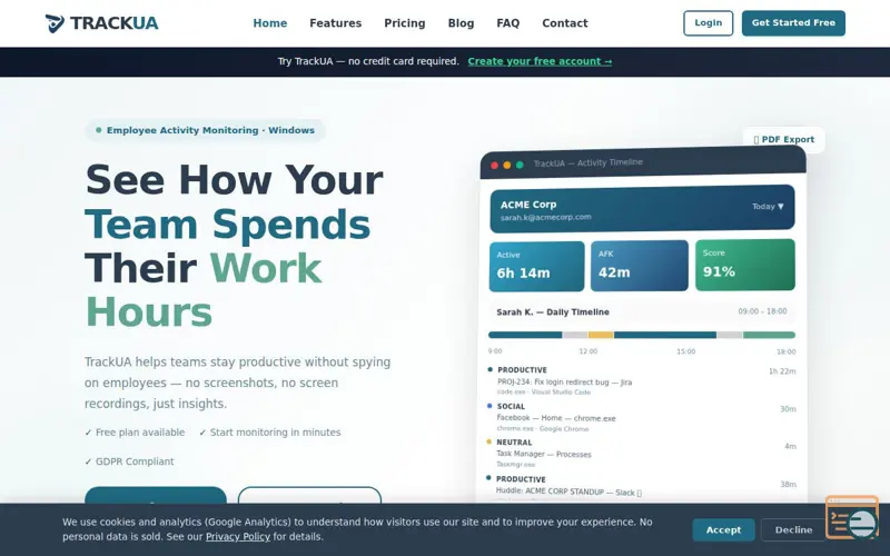 Screenshot of TrackUA