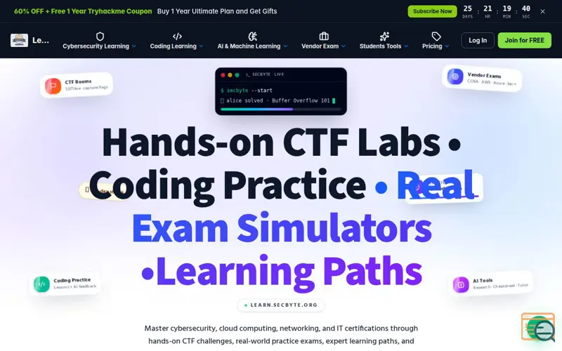 Screenshot of learn Secbyte- Cybersecurity Learning