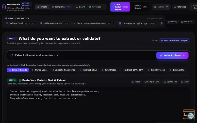 Screenshot of DataBench — AI-Powered Text Extraction & Validation