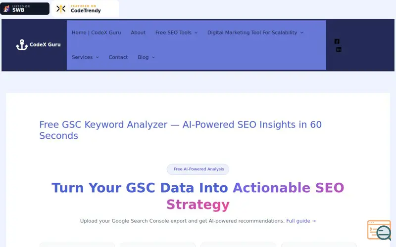 Screenshot of Free GSC Keyword Analyzer