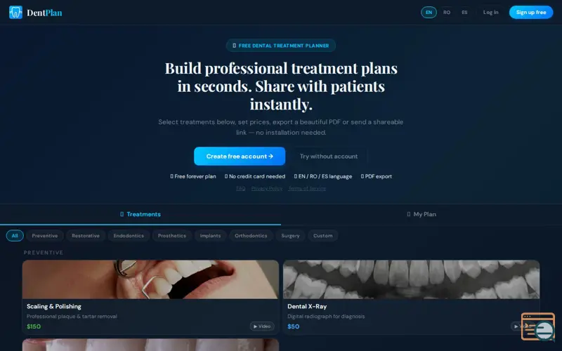 Screenshot of DentPlan — Pro Dental Treatment Planner