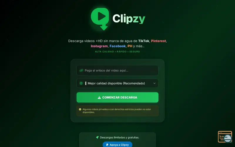 Screenshot of Clipzy Media PWA