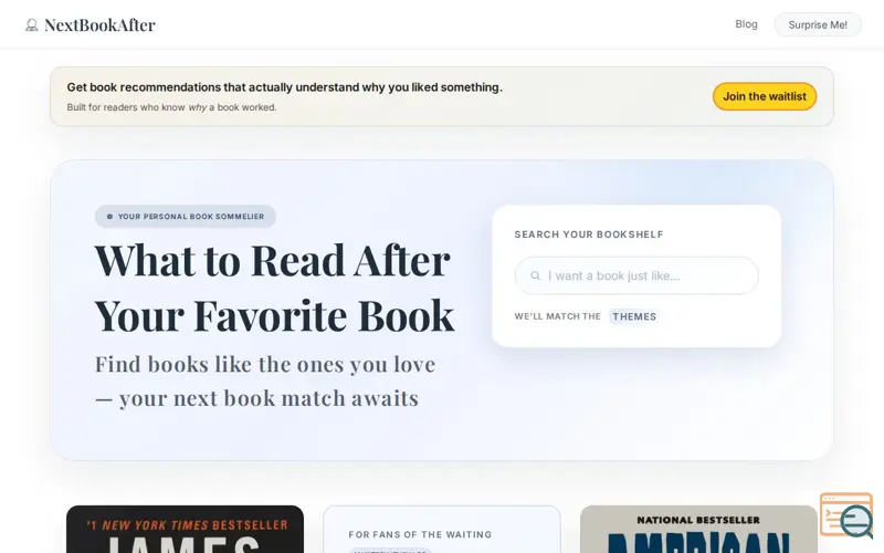 Screenshot of NextBookAfter