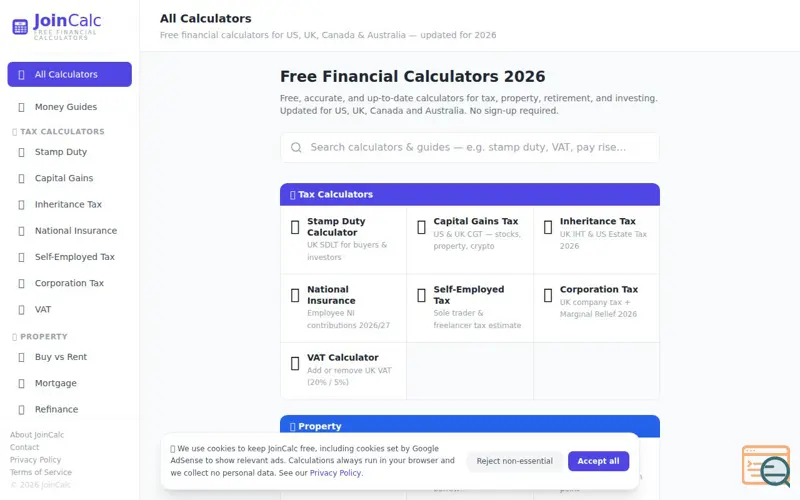 Screenshot of JoinCalc
