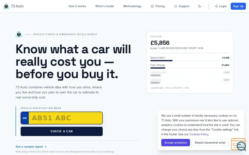 Screenshot of 73 Auto — True Car Ownership Cost