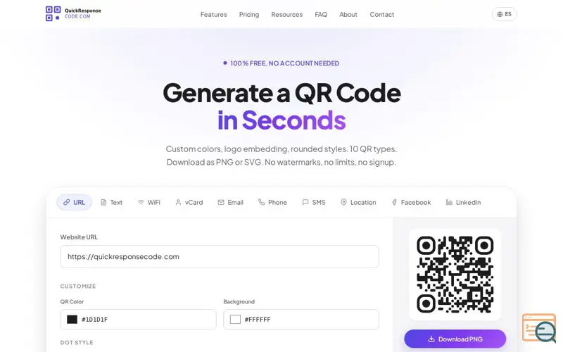 Screenshot of QuickResponseCode.com, a launch using SiteGround