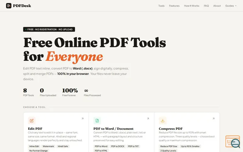 Screenshot of PDFDesk — Free Online PDF Tools