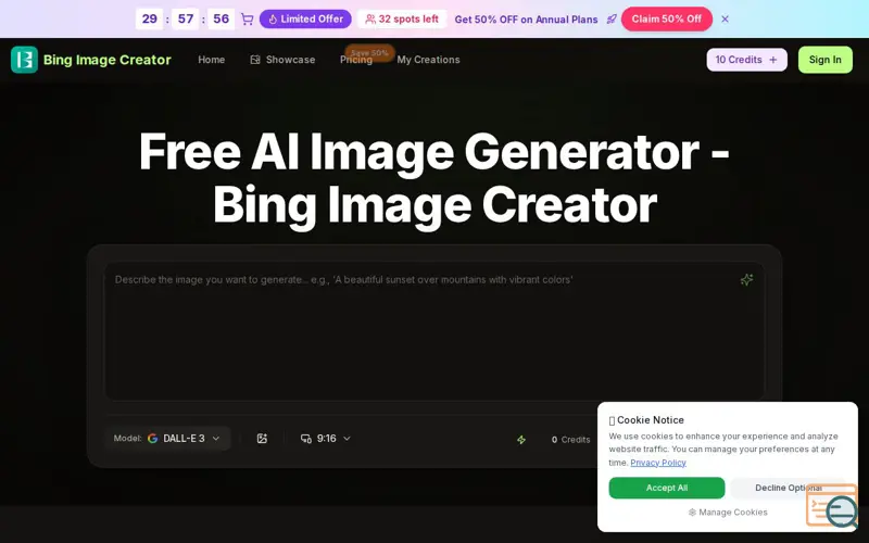 Screenshot of Bing Image Creator