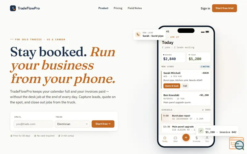 Screenshot of TradeFlow Pro, a launch using Ahoy