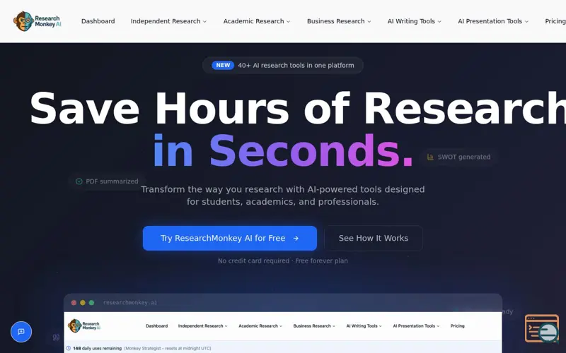 Screenshot of ResearchMonkey AI