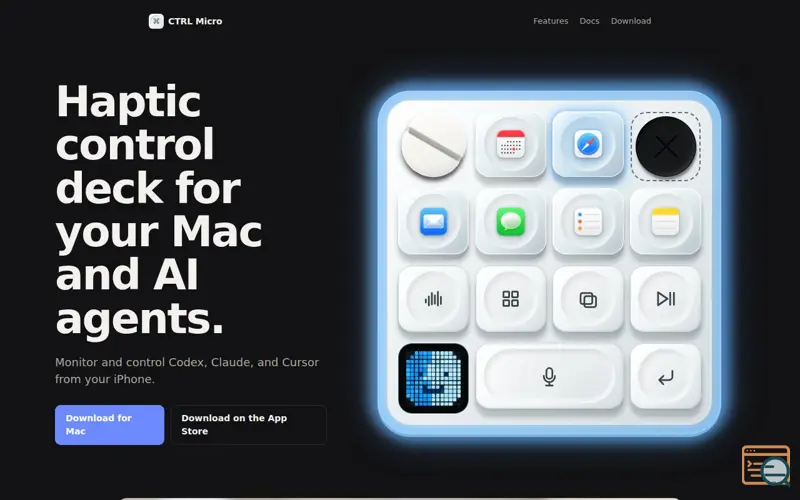 Screenshot of CTRL Micro — a haptic control deck for your Mac and AI agents