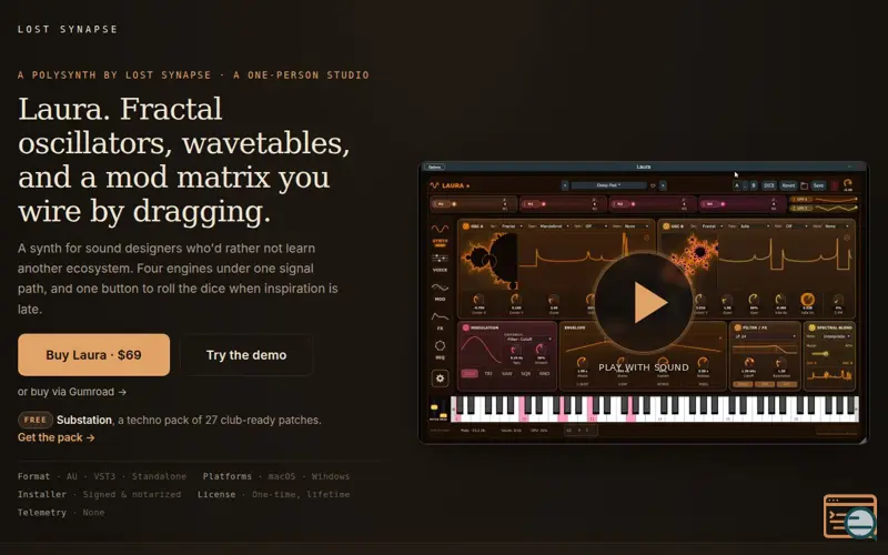 Screenshot of Laura. Wavetable and Fractal Polysynth (AU, VST3, Standalone) by Lost Synapse