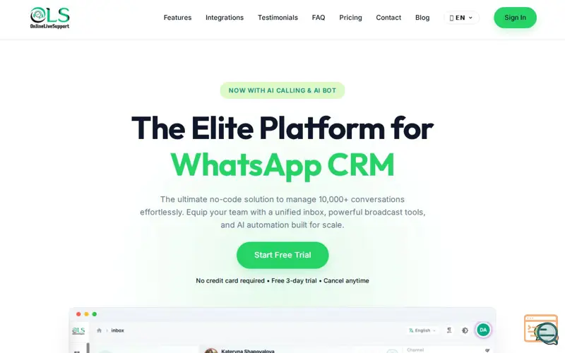 Screenshot of WhatsApp CRM - OnlineLiveSupport