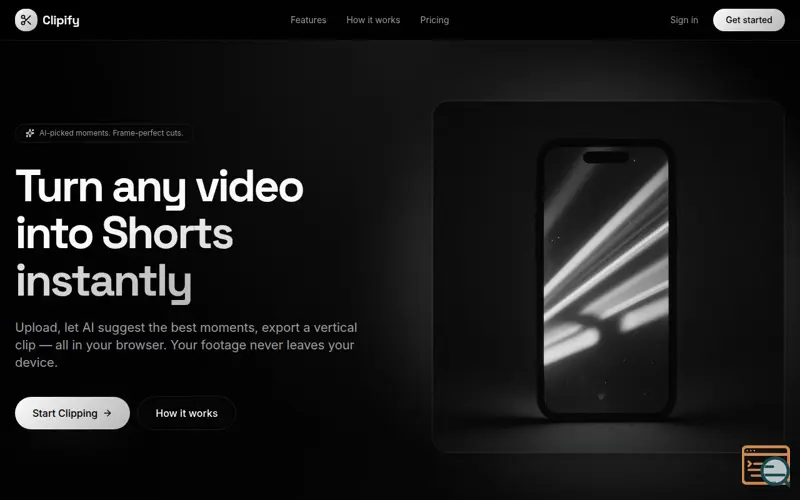 Screenshot of Clipify — Turn any video into a Short 