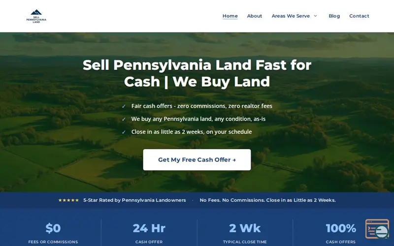 Screenshot of Sell Pennsylvania Land