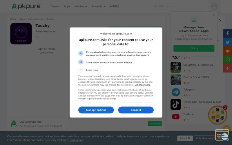 Screenshot of touchy, a launch using APKPure