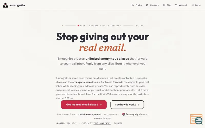 Screenshot of Emcognito